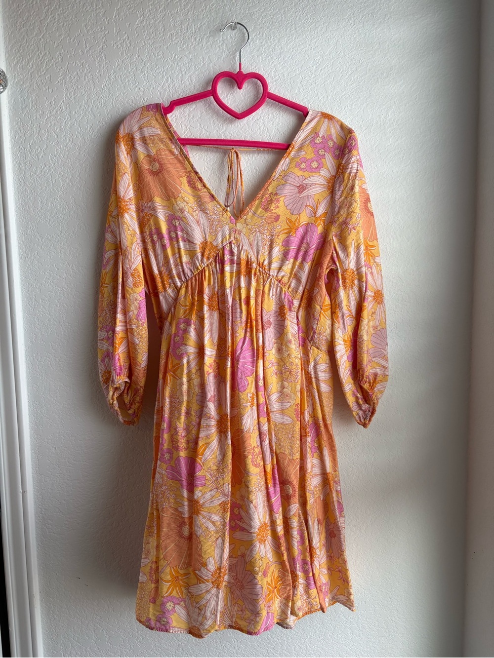 H&M Boho Retro Flowy Yellow and Pink Floral Midi Dress